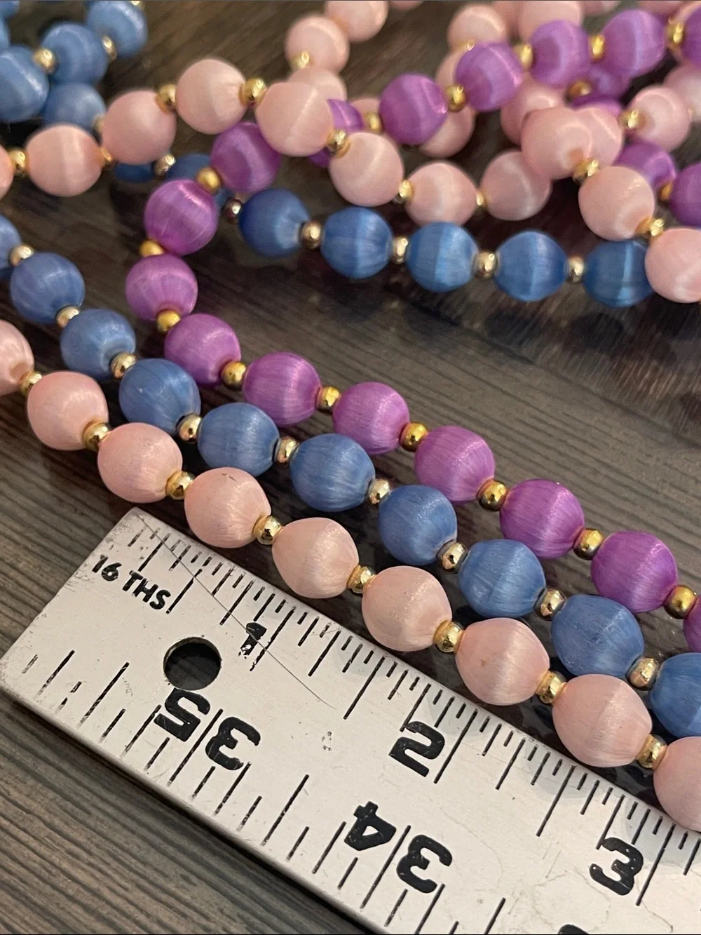 Vintage 3 Necklaces with Spun Silk Satin Beads Gold Tone Spacers 30 In. Approx